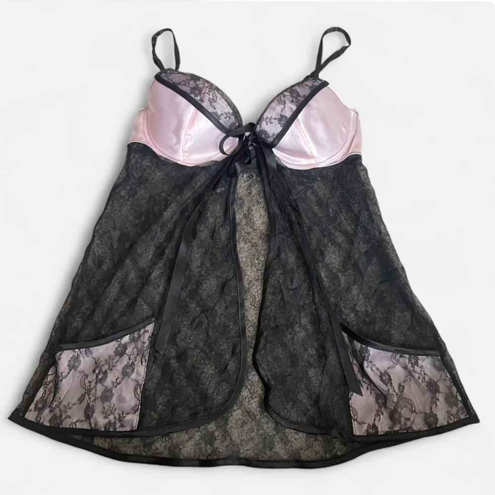 Victoria’s Secret Y2K Style Flyaway Lace Satin Babydoll Lingerie Bra Top in 34D